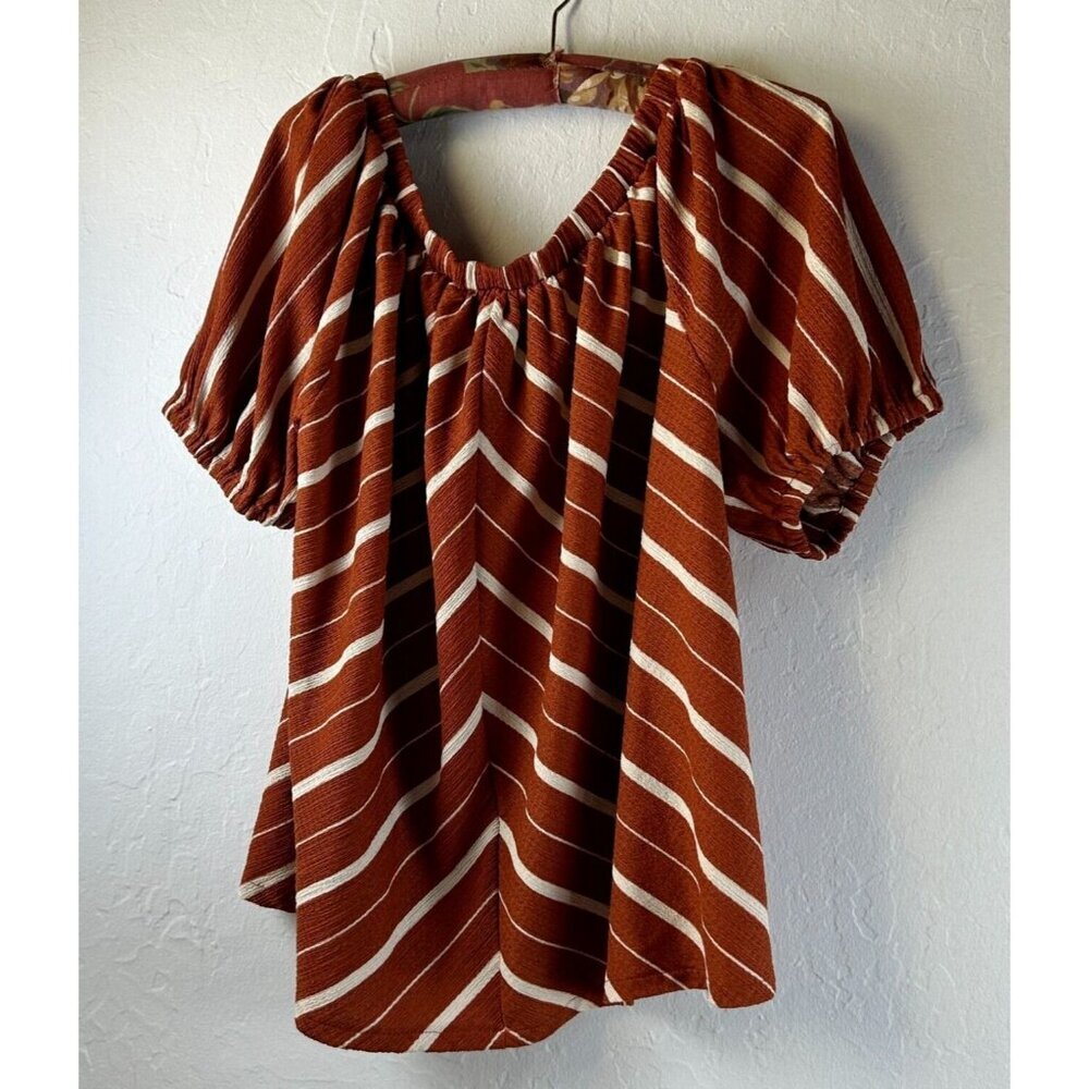Anthropologie Womens Off Shoulder Striped Terracotta White Elodie Blouse Medium - Picture 2 of 9